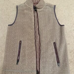 Brown Herringbone Vest with Zipper Pockets